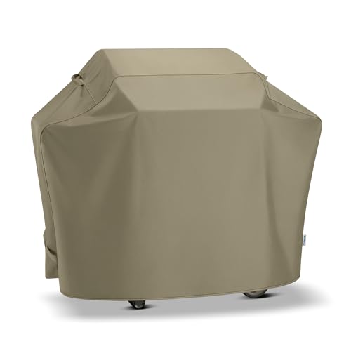 SunPatio Grill Cover 55 Inch for Outdoor Grill, Heavy Duty BBQ Cover with Waterproof Sealed Seam, FadeStop Material, All Weather Resistant Compatible for Weber CharBroil Nexgrill and More, Taupe