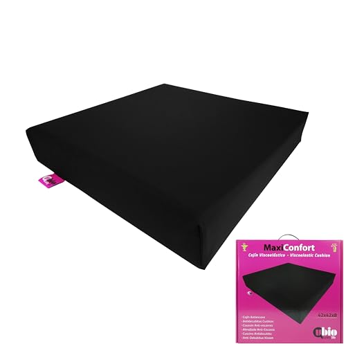 Ubio Cojín Antiescaras Maxiconfort Viscoelástico   Ortopédico para Silla de Ruedas, Oficina o Sillón   Cojín Coxis Ergonómico Impermeable   Funda Saniluxe Lavable y Transpirable   42x42x8 Grafito