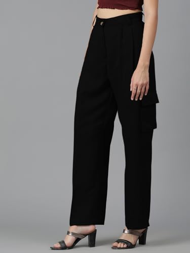 Image of KOTTY Women's High Rise Cotton Blend Relaxed Fit CargoTrousers