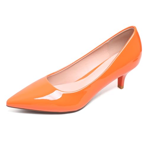 Image of Women's Low Kitten Heel Pumps Classic Fashion Dress Pumps Simple Heeled Shoes for Office Work