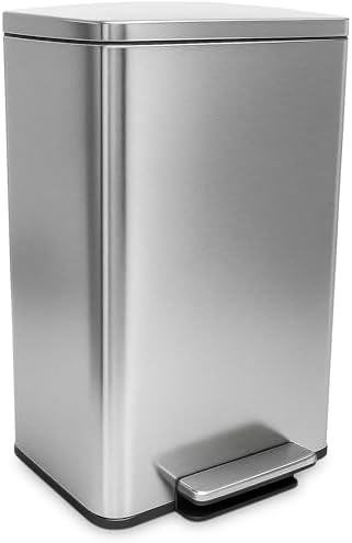 SIMPLI-MAGIC 50 Liter / 13.2 Gallon Soft-Close, Smudge Resistant Trash Can with Foot Pedal and Built in Filter- Stainless Steel, Sleek Finish