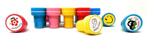 Image of Self Inking Motivational Stamps for Students | Kids Reward Teacher Stamps with Good Job Excellent Smile Star Designs | School Classroom Art Craft Activity Supplies for Boys Girls & Return Gifts