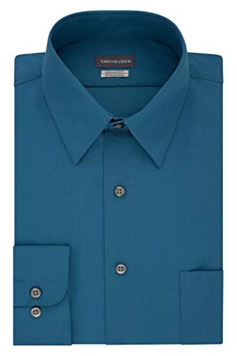 Van Heusen mens Regular Fit Poplin Solid Dress Shirt, Deep Sea, 17.5 Neck 34 -35 Sleeve X-Large US
