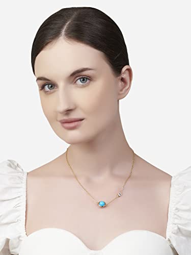 Image of MINUTIAE Blue Stone & Austrian Cubic Zirconia Diamond Necklace Charm Chain For Women And Girls With Extendable Chain