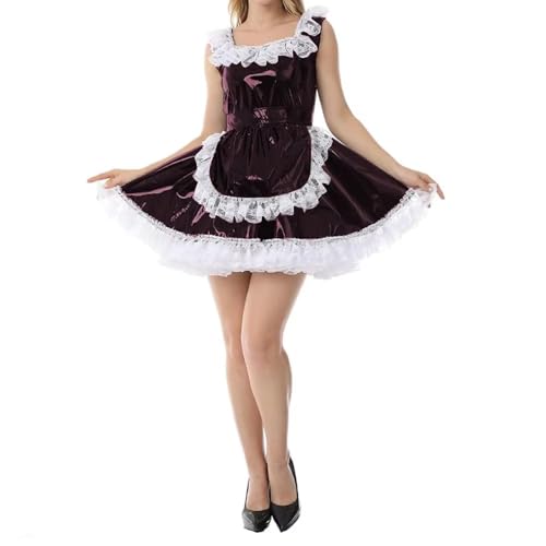 Robe en PVC wetlook soubrette avec tablier blanc idéale pour vos soirées cosplay