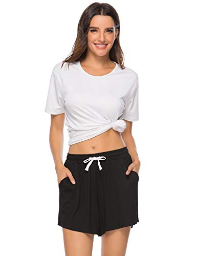 Vlazom Women's Pajama Shorts, Super Soft Pj's Bottoms Stylish Lounge Shorts For Sleep Gym Running With Drawstring Pockets,A-Black,Xxl #TOP7