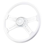 QYMOPAY 18' Solid Wood lacquering Truck Steering Wheel 4 Spoke Aluminum Chrome Plated Steering Wheel for Semi-Trailers,Trucks for Kenworth,Peterbilt,Volvo, Freightliner white