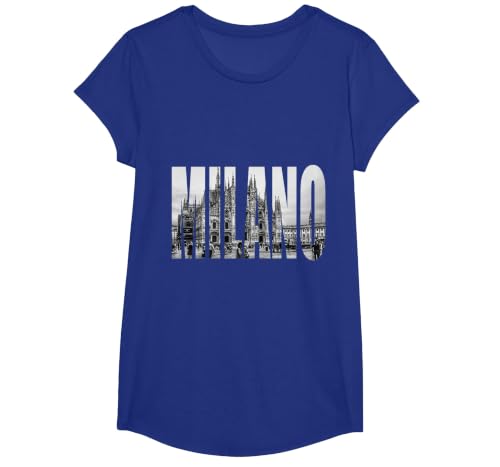 Milano Duomo Black and White Logo Picture T-Shirt, Girls, Royal Blue, Large