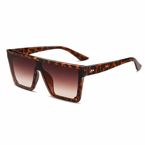 Image of Tropic Blu Unisex Oversized Square Sunglasses – Bold Shield Style Fashion Shades for Men & Women with UV400 Protection, Protective Pouch Included (Black Leopard)