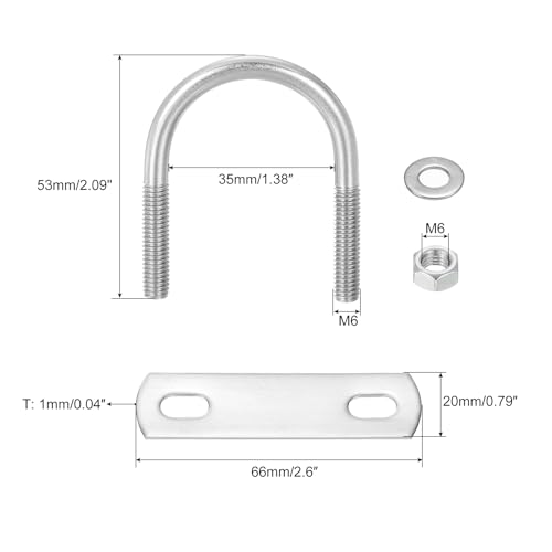 Image of uxcell Round U-Bolts, 8 Sets 35mm(1.38 inch) Inner Width 53mm Length M6 304 Stainless Steel U Clamp Bolt with Nuts and Plates, for Boat Trailer