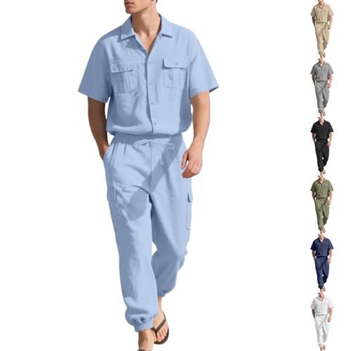 Chemise à manches courtes et pantalon en lin pour homme ensemble décontracté deux pièces