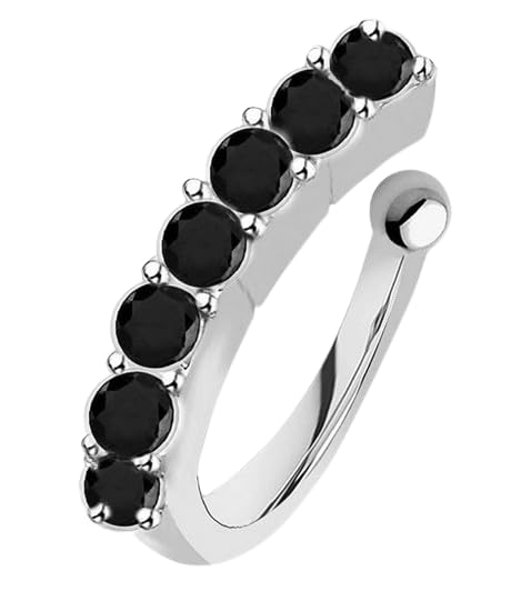 vama Black Stone Clip On Silver Nose Ring Without Piercing Pressing Nose Pin Stud for Women-picture-6