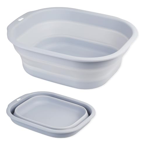 Image of Daimix Collapsible Wash Basin Set of 2, Foldable Small Medium Size Wash Basin, Portable Plastic Basins for Laundry, Bottles, Travel, Camping (Light Blue)