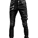 Ripped Motorcycle Biker Jeans Men's Fashion All Match Hip Hop Tapered Slim Denim Ripped Punk Goth Zipper Jeans Black XXL