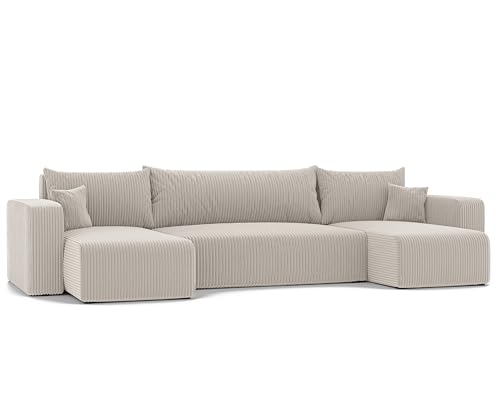 IDOHOME 145x318 XXL Wohnlandschaft U Form mit Schlaffunktion (125x272) und...