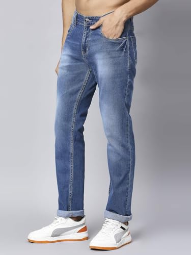 Image of Blue Jeans for Men Regular Fit - Cotton Jeans Pant for Men, Regular Denim Jeans for Boys - Light Fade Jeans for Men