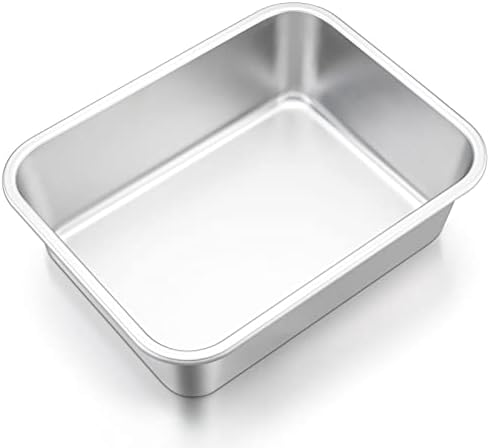Homikit Deep Baking Pan, Rectangular Cake Tin Stainless Steel Baking Oven Tray, Ideal for Brownie Lasagna Bread, Healthy & Durable, Heavy Duty & Dishwasher Safe, 32 x 25 x 8cm