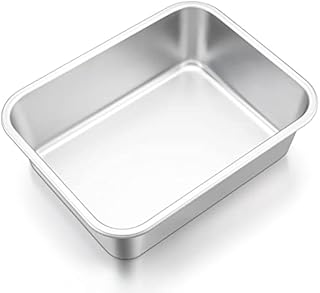Homikit Deep Baking Pan, Rectangular Cake Tin Stainless Steel Baking Oven Tray, Ideal for Brownie Lasagna Bread, Healthy & Durable, Heavy Duty & Dishwasher Safe, 32 x 25 x 8cm