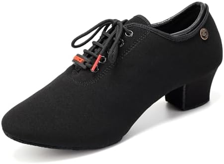 YKXLM Women Latin Ballroom Dance Shoes Practice Modern Salsa Teaching Performance Dancing Shoes,1.25''Heel,Black,7.5 US