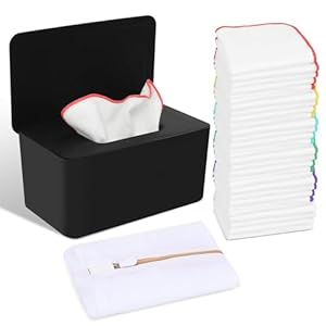 54 Packs Flannel Reusable Baby Wipes Cloth Wipes with Black Upgraded Wipes Dispenser, Soft & Natural Skin Friendly Cloth Wipes, Body Face Hand Washcloth Essential for Cloth Diapers