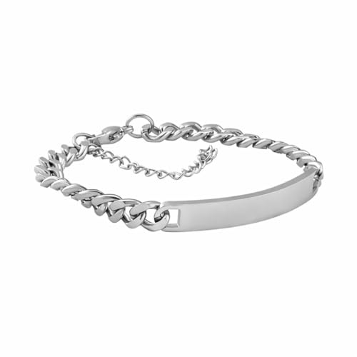 H'Helen Pulsera Personalizable de Acero o Dorado para mujer y hombre,niño y niña Regalo Día del Padre (Acero grueso, 18+5cm)