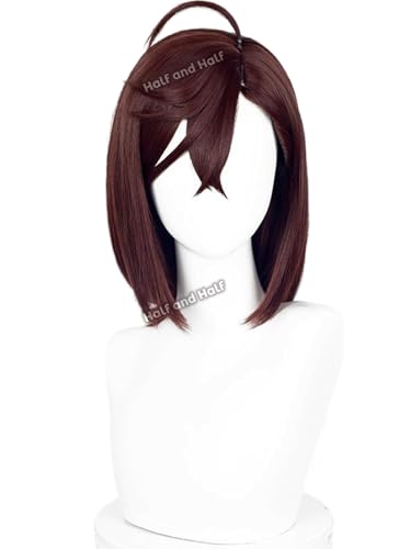 Image of Half and Half Momo Ayase Cosplay Wig for Women Short Dark Brown Bob Anime Female Wigs with Bangs Deep Brown Momo Costume Wigs for Party Halloween