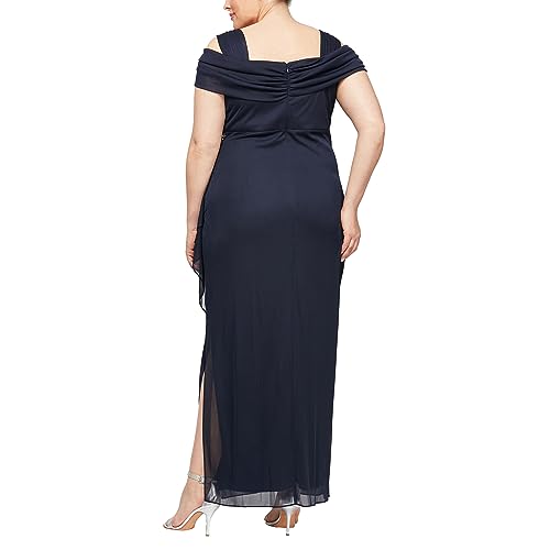 Image of Alex Evenings Women's Long Cold Shoulder Mother of the Bride Dress with Beaded Detail at Hip