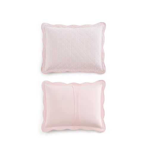 Image of Martha Stewart - King Cotton Percale Quilt with Shams, Reversible Bedding | 100% Cotton Percale, 80 /20 Cotton Blend Fill, Breathable, Reversible Stripe Design, Includes 2 Shams, Machine Washable