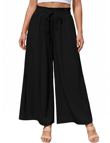 heekpek Damen Hosen Große Größen High Waist Hose Damen Sommer Weites Bein Hosen Elegant Luftige Leichte Bequeme Damenhosen Lässige Stoffhose, Schwarz, 3XL heekpek Damen Hosen Große Größen High Waist Hose Damen Sommer Weites Bein Hosen Elegant Luftige Leichte Bequeme Damenhosen Lässige Stoffhose, Schwarz, 3XL