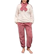 TOMEEK Damen Schlafanzug Set Winter Kuscheliger Polar Fleece Freizeitanzug mit Langarm-Oberteil H...