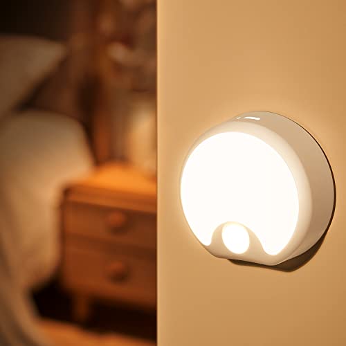 Image of LED Motion Sensor Night Light Indoor - Battery Operated Wireless Lights for Toilet, Stairs, Closet - Rechargeable Stick-On Light