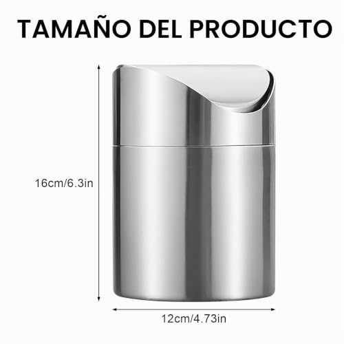 Miniatura 2 de Cubo De Basura De Mesa Con Tapa, 2l Mini Papelera Escritorio Cubierta Deslizante, Papelera Pequeña De Acero Inoxidable Papelera De Baño Para Cocina, Dormitorio, Baño, Oficina, Plata 12 12 16cm