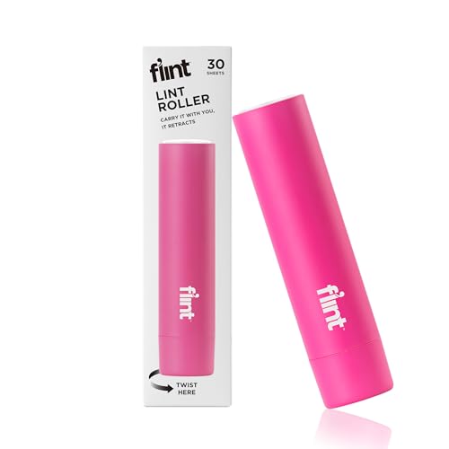 Flint Classic Pink Retractable Mini Lint Roller with 30 Extra Sticky Sheets, Small and Portable Lint Roller, Ideal Pet Hair Remover, Travel Lint Rollers for pet Hair Extra Sticky