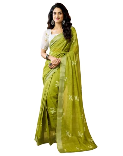 Image of SIRIL Women's Printed Cotton Linen One Minute Ready to Wear Saree With Unstitched Blouse Piece