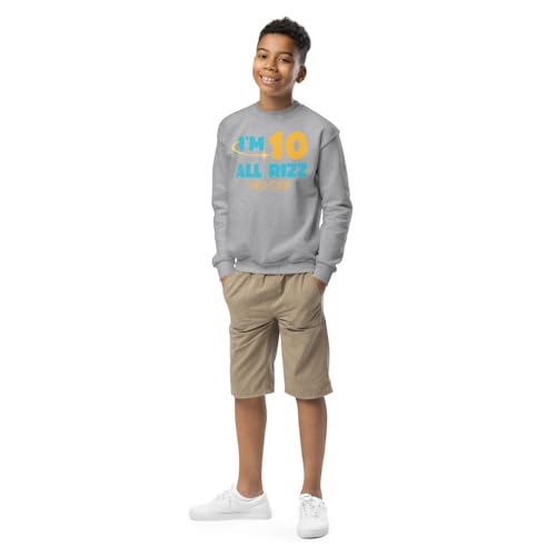 10th Birthday Rizz (Youth Crewneck Sweatshirt) All Rizz No Cap Sport Grey