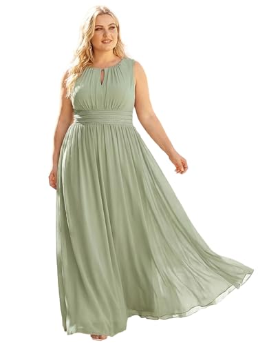 Image of Ever-Pretty Plus Women's Round Neck Sleeveless Empire Waist Maxi Plus Size Formal Gowns Bridesmaid Dresses
