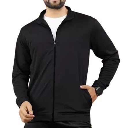 FIBREZA Men Stylish Track Jacket Solid Polyester Sports wear jacket Long Sleeves Full Zip with Pocket Gym, Running-picture-14