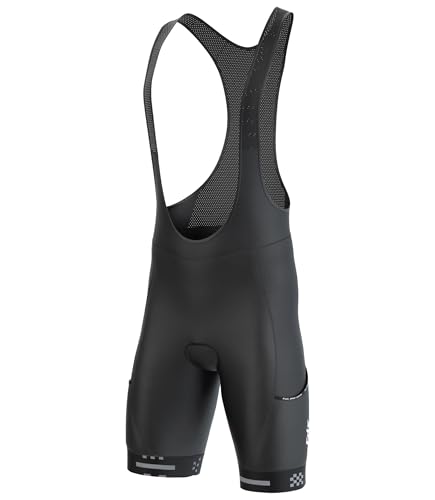 Image of FDX Cycling Bib Shorts Men’s - 3D Gel Chamois Padded Bicycle Racing Apparel with Mesh Straps, 2 Side Pockets, Powerband Leg Grippers - Breathable, Quick Dry Summer All Day Cycle Shorts (Black-M)