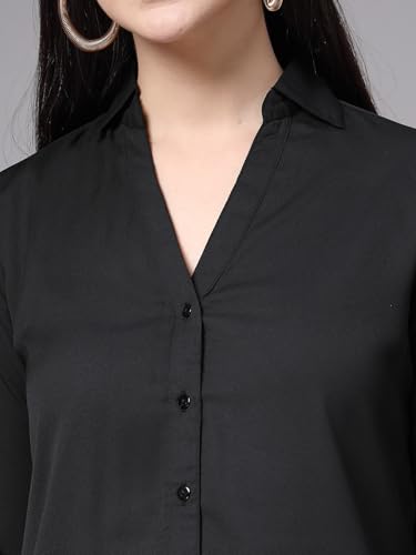 Image of Style Quotient Women Solid Navy Viscose Rayon Semi Formal Shirt