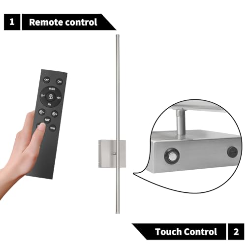 Image of 15000mAh Battery Operated Wall Sconce Set of 2, Brush Nickel USB Rechargeable Wall Sconces, Dimmable Cordless Wall Sconces with Remote Control, LED Wireless Wall Light Lighting Time 24-120 hours