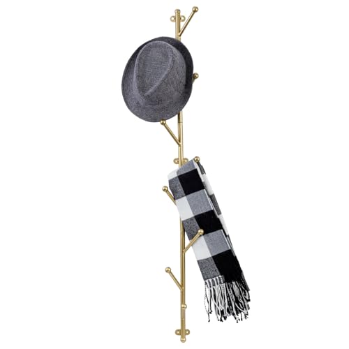 MyGift 9 Hook Wall Mounted Modern Gold Tone Metal Hat