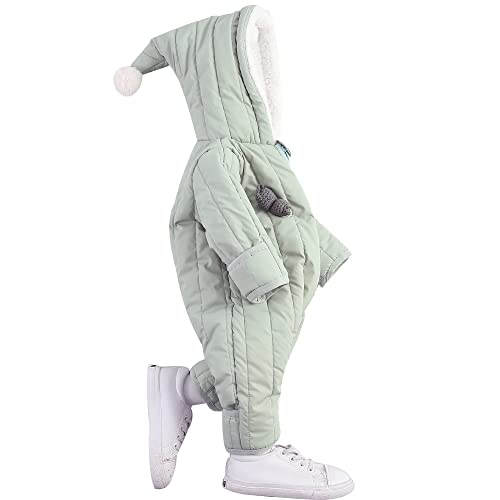 Y·J Back home Infant Snowsuit Fleece Lined Baby Romper Newborn Puffer Jumpsuit Winter Outerwear Hood Toddler Warm Outfit, 0-3 Months Olive
