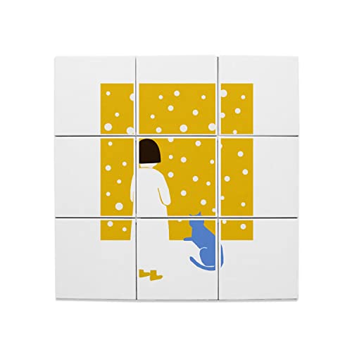 Carreaux céramique décoratif petite fille et chat bleu pour habiller le salon