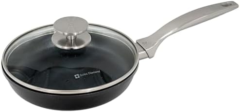 Swiss Diamond Frying Pans Nonstick with Lid, Features Stainless Steel Handle, Nonstick Diamond Coated Aluminum Skillets and Oven Safe Frying Pans with Lids, Cover Included, 8 Inch