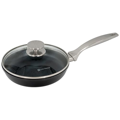 Swiss Diamond Frying Pans Nonstick with Lid, Features Stainless Steel Handle, Nonstick Diamond Coated Aluminum Skillets and Oven Safe Frying Pans with Lids, Cover Included, 8 Inch