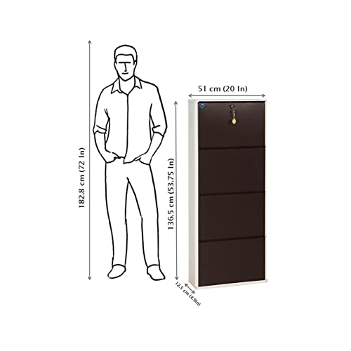 Image of Delite Kom 20 Inch Wide, 4 Shelf Metal Shoe Rack Wall Mounted for Home with Central Lock | Holds Upto 10 Shoes or 16 Slippers Pair 1 Year Warranty | (54 x 20 x 5 Inch, Ivory Coffee) DIY | Space Saving