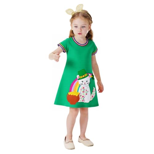 Image of HILEELANG Little Girl Short Sleeve Dress Easter Cotton Casual Applique Tunic Shirt Dresses