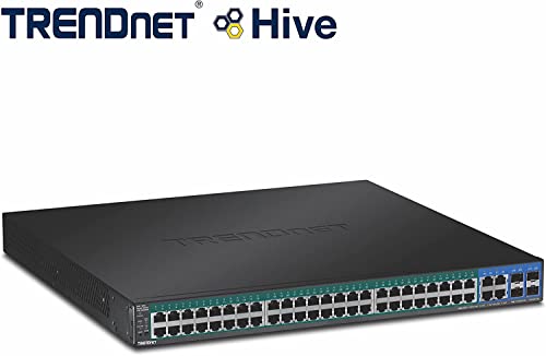 Image of TRENDnet 52-Port Web Smart PoE+ Switch, 48 x Gigabit PoE+ Ports, 4 x Shared Gigabit Ports (RJ-45 or SFP), VLAN, QoS, LACP, IPv6 Support, 740W PoE Power Budget, Lifetime Protection, TPE-5048WS