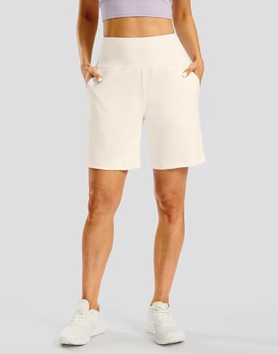 Women's Athletic Shorts with Zipper Pocket 7" High Waisted Stretchy Bermuda Shorts for Women Workout Running Casual3