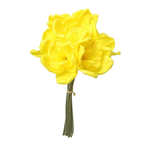 happy event Unechte Blumen | Künstliche Deko Blumen Gefälschte Blumen Blumenstrauß | 6 Köpfe Orchidee Für Braut Hochzeitsblumenstrauß für Haus Garten Party Blumenschmuck | Artificial Flowers (Gelb) Cover